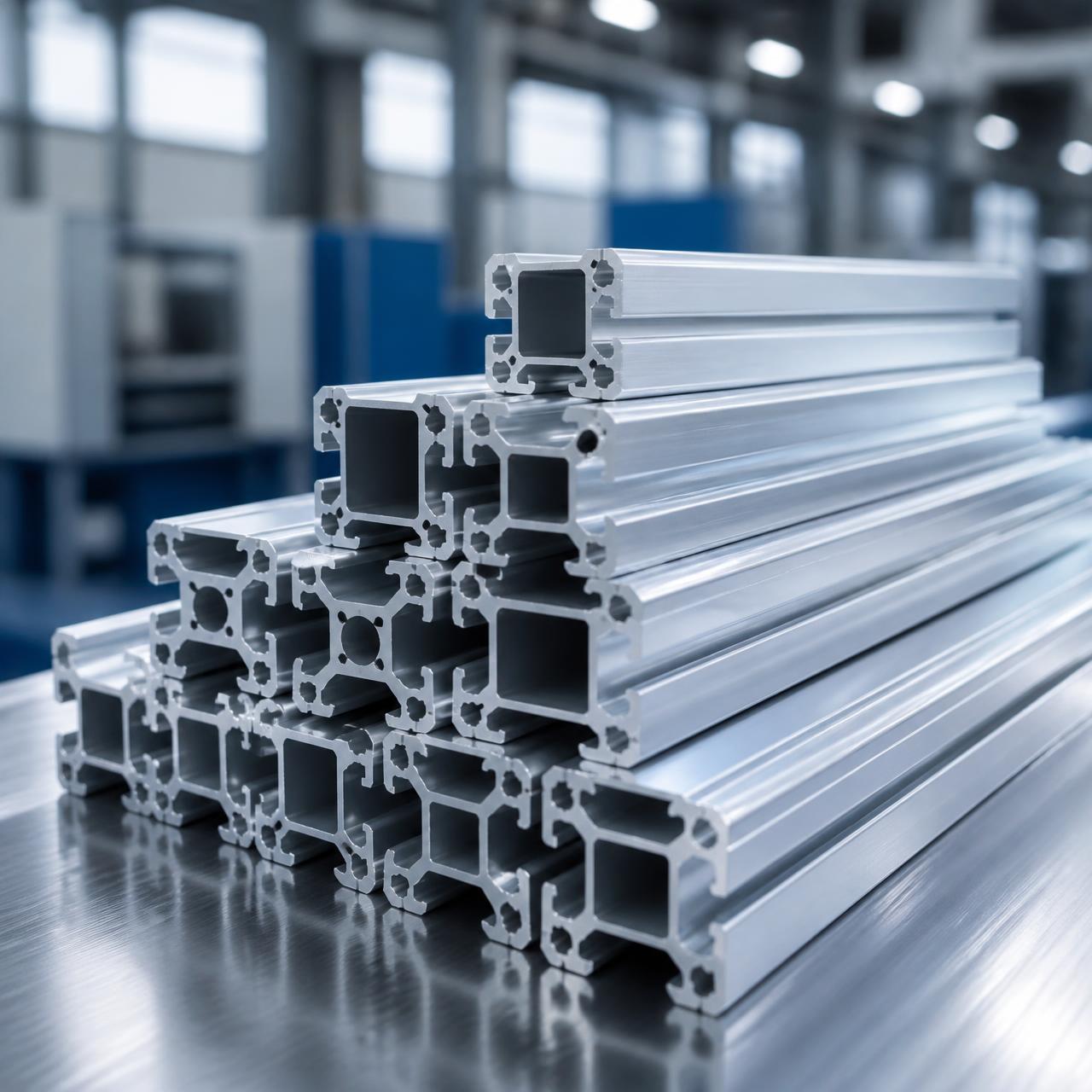 Stack of polished aluminium extrusion profiles